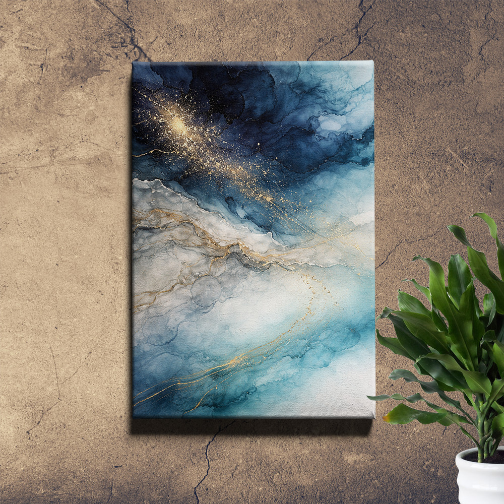 Exquisite Blue Gold Abstract Canvas Painting Wall Art Picture