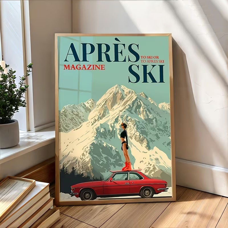 Modern Skiing After Magazine Cover Art Print Mountain Car Travel Wall Decor
