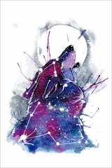 612704 Galaxy Wolf Cutout Watercolor Wall Print Poster