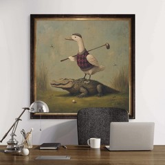 Funny Duck Golf Poster Vintage Animal Wall Art Gift for Golf Lovers
