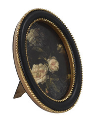 Home Decor Collection Black Round Wall Art or Tabletop, White Rose Floral Print