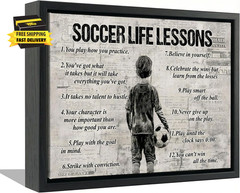 Black Framed Boy Soccer Canvas Wall Art Kid Soccer Life Lessons Wall Decor Pictu
