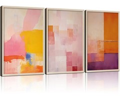 3Pcs Framed Color Blocks Canvas Wall Art Modern Abstract Pastel Prints Galler…