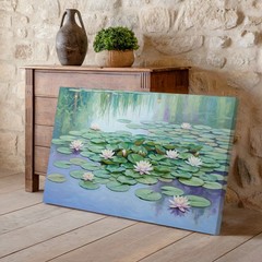 Water Lilies Canvas Wall Art Green Lily Pad Floral Pond Nature Print Decor