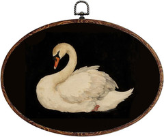 Vintage Swan Oval Framed Wall Art, Rustic Animal Swan Prints Canvas Art Paint…