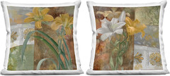 Lilies & Vintage Tile Indoor Throw Pillows – Green, 18×18, Set of 2