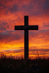 Christian Cross Colorful Sunset Sky 4×6 Photo Print Religious Wall Art Decor