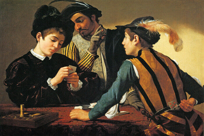 THE CARDSHARPS GAME CARD PLAYERS 1594 ITALIAN PAINTING BY CARAVAGGIO REPRO