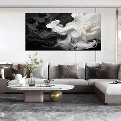 Large Abstract Black and White Wall Art for Living Room, Modern Minimalist Ne…