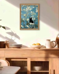 AXILANG Black Cat 10″L x 8″W, Blue Teal White Green Natural Wood Frame