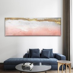 Panoramic Abstract Pink Grey Golden Brown Canvas Print Wall Art Home Decor