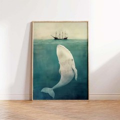 Whale and Ship Canvas Wall Art Vintage Ocean Nautical Poster Print
