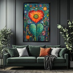 Mexican Cactus Canvas Huichol Art Flower Heart Gallery Wrap Wall Art