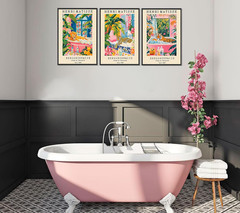 3Pc Vintage Henri Matisse Style Wall Art Tiger Lion Leopardin Bathtub Funny Anim