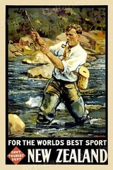 New Zealand Fly Fishing 1930s Vintage Style Travel Poster – 24×36
