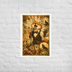 Retro Disco Fox Singing Poster – Surreal Animal Concert Art, 70s Groovy Print