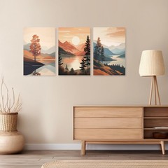 Boho Canvas Wall Art 3 Piece Minimalist Bohemia Picture Sunrise Mountain Tree…
