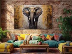 Grey & Golden Big Elephant Oil Paint Wall Art Canvas Unframed Print Art