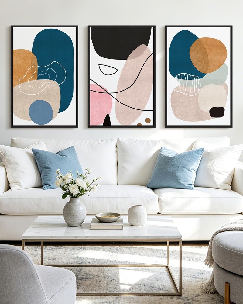 Modern Abstract Framed Wall Art Color Blocks Artwork Home Decor for Bedroom D…