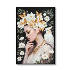 Beauty Posters Beauty lady Wall Art Gold and White Floral Canvas Artwork