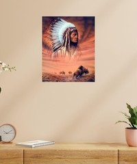Indian Chief and Fighting Buffalo Native American Wall Decor Art Print Poster (1
