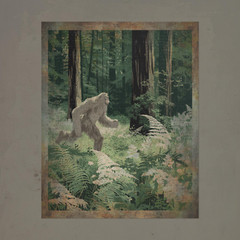 Vintage YETI Sasquatch Wall Art, Bigfoot Jungle Nature Decor, Cryptid Tree Print