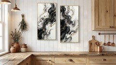 Large Framed Black and White Abstract Wall Art, Set of 2 – Minimalist Canvas Pri