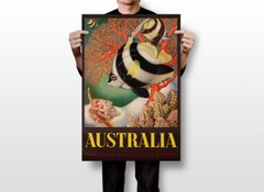 Australia The Great Barrier Reef Fish 1950s Vintage Travel Wall – POSTER 20″x30″
