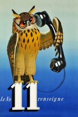 Telephone No 11 Owl Respond 1944 Original Vintage Wall Art Home – POSTER 20×30
