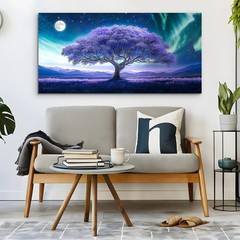 Purple Tree Art Prints Landscape Canvas Painting Mural Poster,24″x48″ DIY Framed