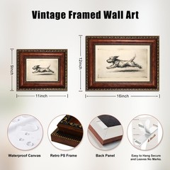 Vintage Framed Running Dog Canvas Wall Art Puppy Zoomies Wall Decor Picture D…