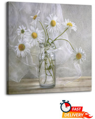 14×14 Canvas Wall Art White Daisy Flower in Bottle Modern Bathroom Decor