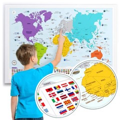 Large Educational World Map Poster – Colorful Global Map with Flags & Capitals –