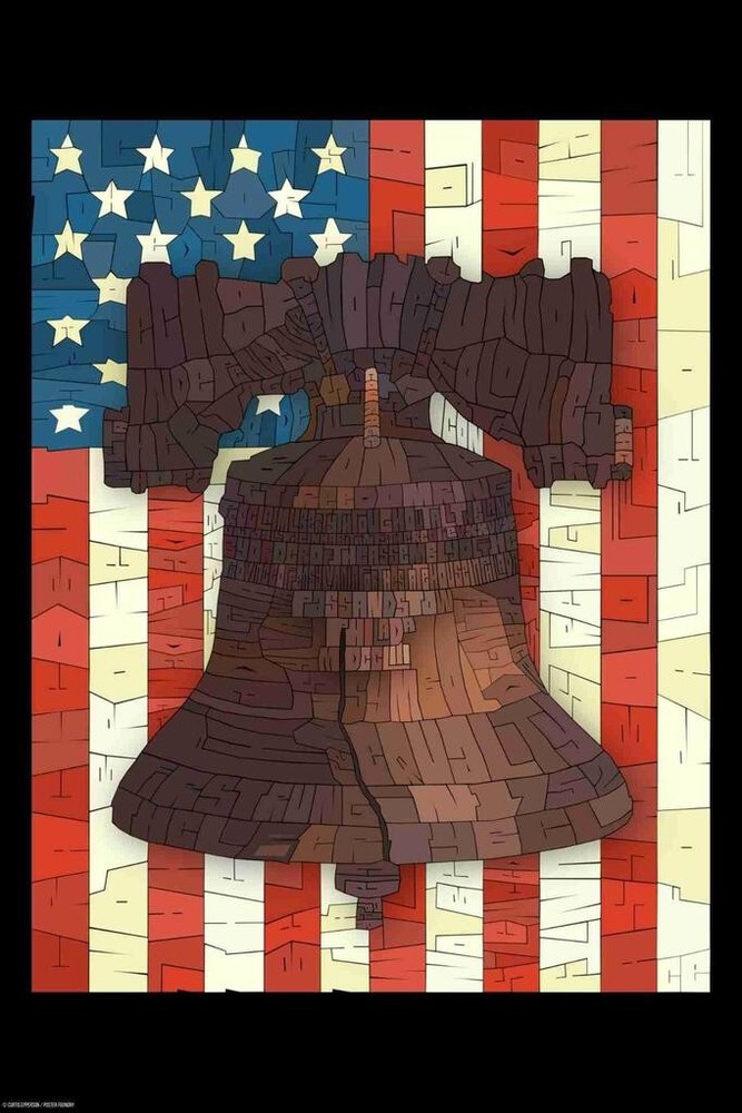 Curtis Epperson Liberty Bell Flag Word Mosaic Art Hand Drawn Cool Wall Art Print