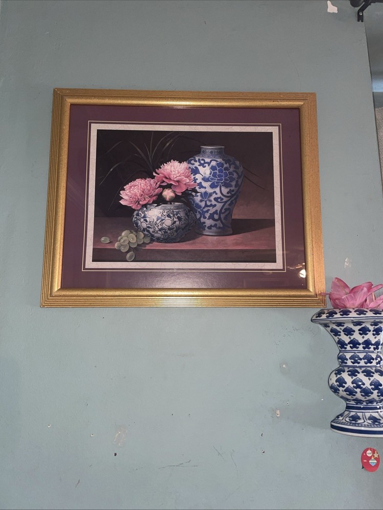 Wall Art Frame Pink Peonies In Blue And White Vase Wall Vase Included 2 Items