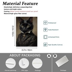 Ljubovnik Gentleman Black Cat Canvas Frame Wall 12″L x 18″W, style-1 Unframed
