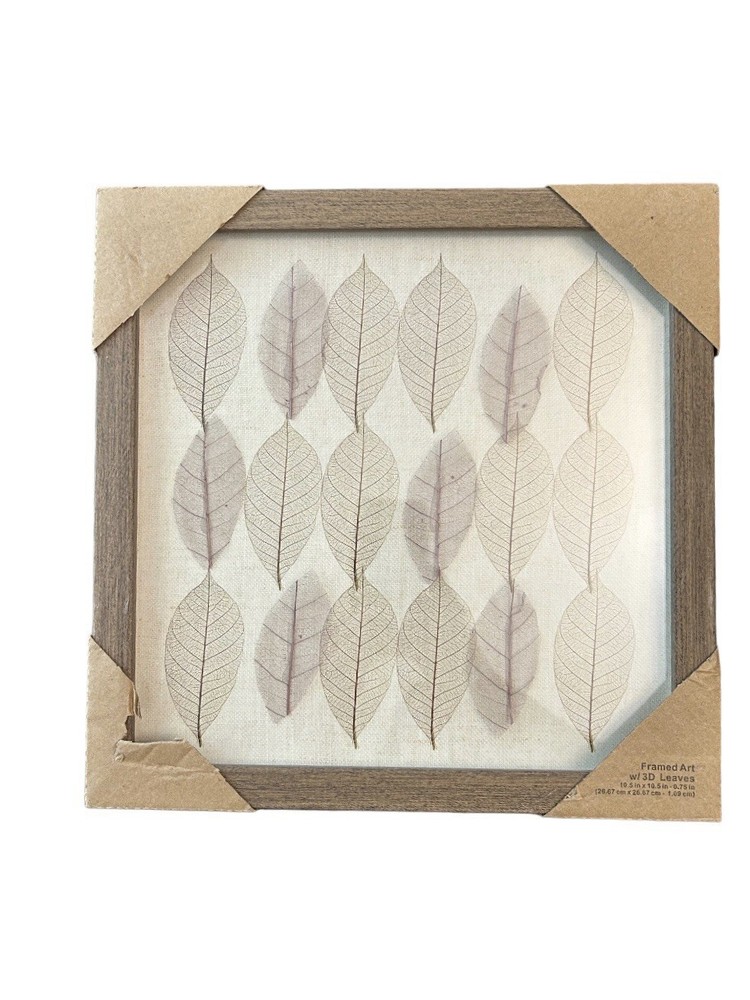 Botanical 3D Leaves Wall Art 11×11” Framed Nature Print Modern Home Decor New