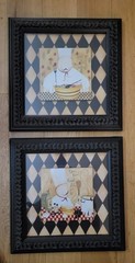 2 Pcs. Fat Italian Chef Framed Prints 16X16 THE BIG SALAD & GOOD FOOD GOOD LIFE