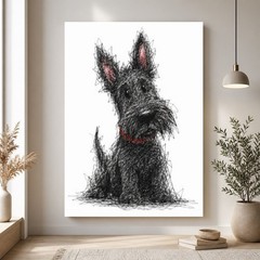 Black Scottie Dog Canvas Wall Art Cute Terrier Sketch Print Minimalist Pet Decor