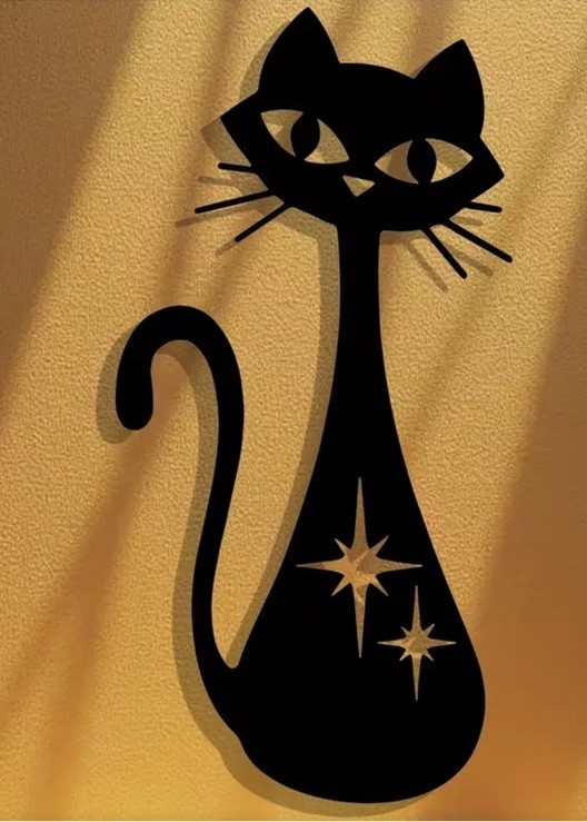 MCM Metal Wall Art Black Atomic Cat with Starburst Design