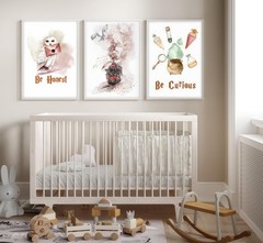 3Pcs Owl Express Train Magic Canvas Wall Art Vintage 16L» x 12W», Poster