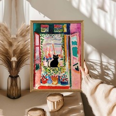 Fantasy Artists Henri Matisse Cat Wall Art, Framed Open Window Black Cat Canv…