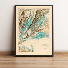 New York City Map, New York 2D Relief Map, New York Vintage Map – 2D Flat Print