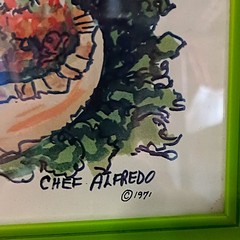 Vintage Chef Alfredo Framed Art Print Recipe Picture Broiled Stuffed Mushrooms