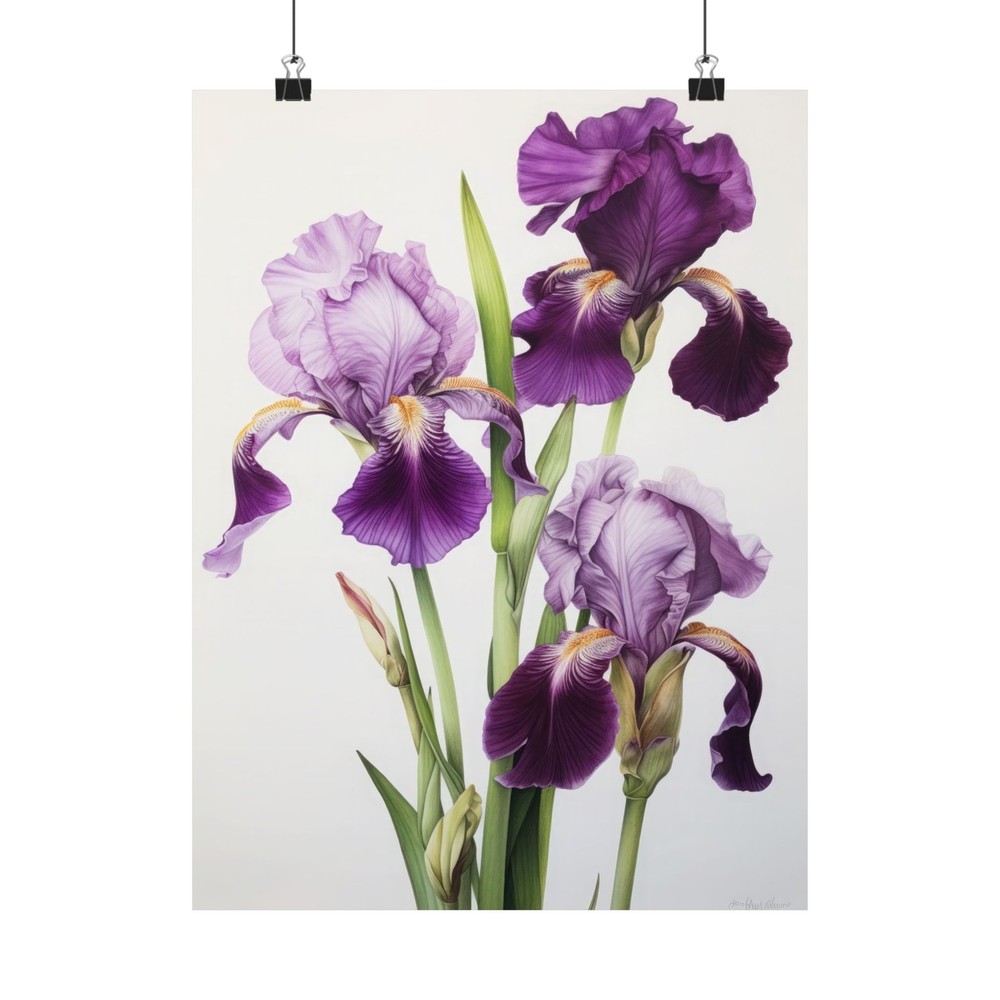 Purple Iris Flowers Poster, Purple Irises Flower Art Print, Floral Artwork 17