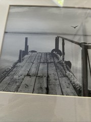 2 Rustic Beach Framed Wall Art: Coastal Wooden Boardwalk Picture Modern Seascap