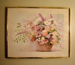 Vintage Gloria Eriksen Print, Brass-Framed Floral Bouquet In Pastels