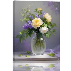 12×16 Inch Vintage Floral Canvas Wall Art Sunlit Yellow White Peonies in Glas…