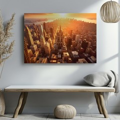 Golden Hour Cityscape Canvas Aerial Modern & Gothic Architecture Art Wall Art