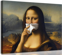 Funny Mona Lisa Bathroom Canvas Wall Art Pinching Nose Wall Decor Classical Pain